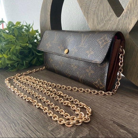 ⚜️Louis Vuitton Monogram Pochette Wallet Crossbody Chain + Vachetta Strap WOC - Picture 7 of 15